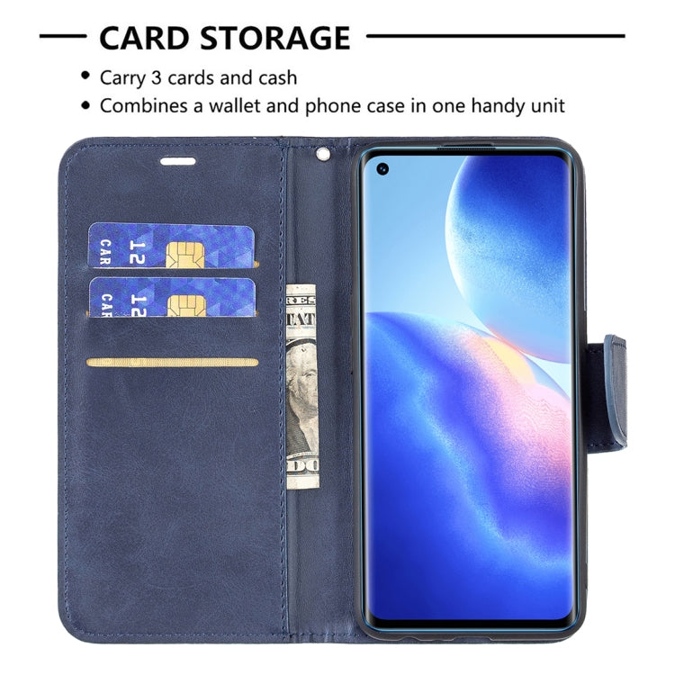 For OPPO Reno5 5G Retro Lambskin Texture Pure Color Horizontal Flip PU Leather Case with Holder & Card Slots & Wallet & Lanyard(Blue) - OPPO Cases by buy2fix | Online Shopping UK | buy2fix