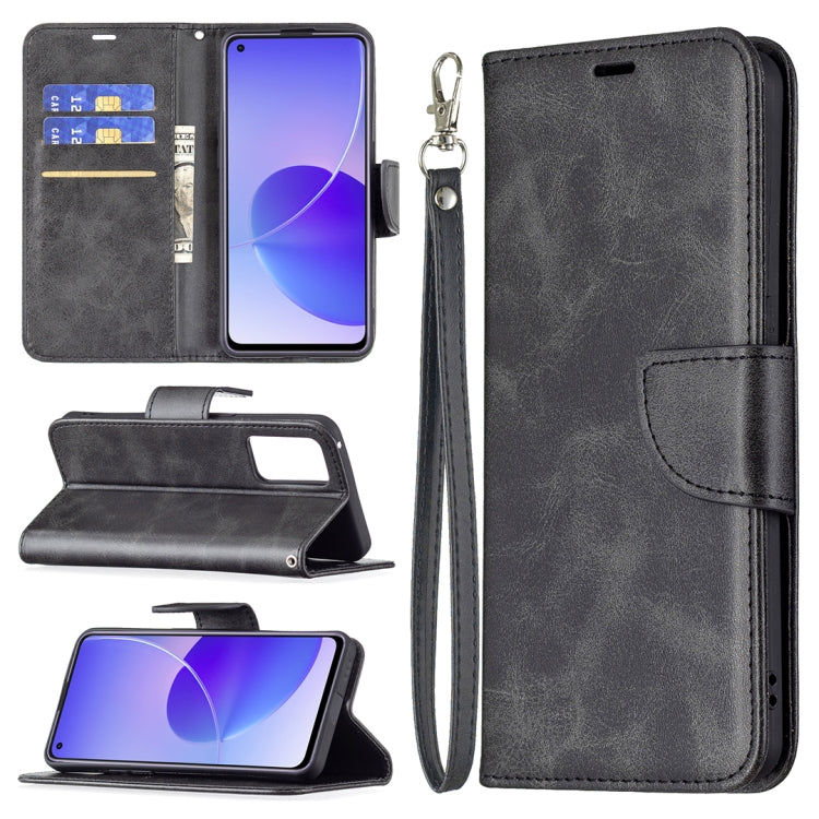 For OPPO Reno6 5G Retro Lambskin Texture Pure Color Horizontal Flip PU Leather Case with Holder & Card Slots & Wallet & Lanyard(Black) - OPPO Cases by buy2fix | Online Shopping UK | buy2fix