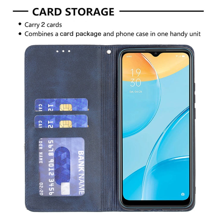 For OPPO A15 Rhombus Texture Horizontal Flip Magnetic Leather Case with Holder & Card Slots(Blue) - OPPO Cases by buy2fix | Online Shopping UK | buy2fix