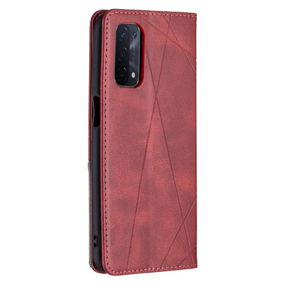 For OPPO A74 5G / A93 5G / A54 5G Rhombus Texture Horizontal Flip Magnetic Leather Case with Holder & Card Slots(Red) - OPPO Cases by buy2fix | Online Shopping UK | buy2fix