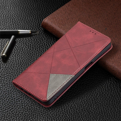 For OPPO A74 5G / A93 5G / A54 5G Rhombus Texture Horizontal Flip Magnetic Leather Case with Holder & Card Slots(Red) - OPPO Cases by buy2fix | Online Shopping UK | buy2fix