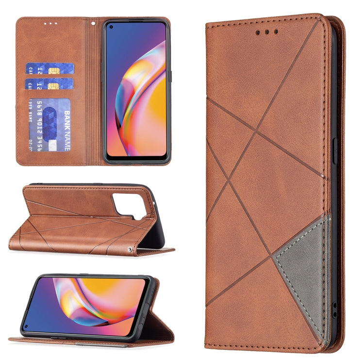 For OPPO A94 4G / Reno 5F / F19 Pro Rhombus Texture Horizontal Flip Magnetic Leather Case with Holder & Card Slots(Brown) - OPPO Cases by buy2fix | Online Shopping UK | buy2fix