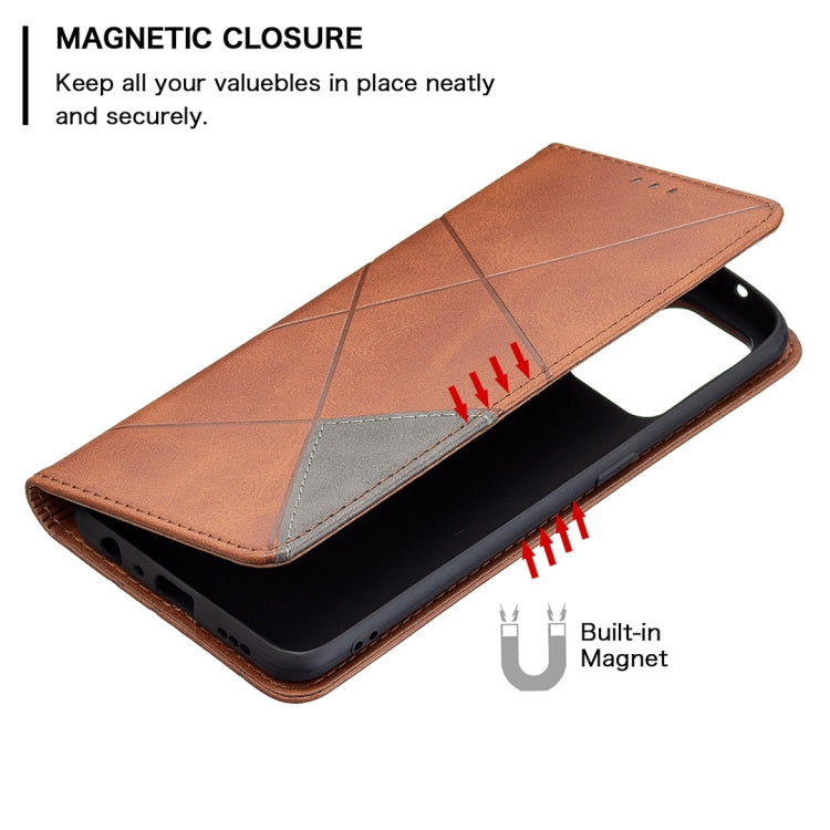 For OPPO A94 4G / Reno 5F / F19 Pro Rhombus Texture Horizontal Flip Magnetic Leather Case with Holder & Card Slots(Brown) - OPPO Cases by buy2fix | Online Shopping UK | buy2fix