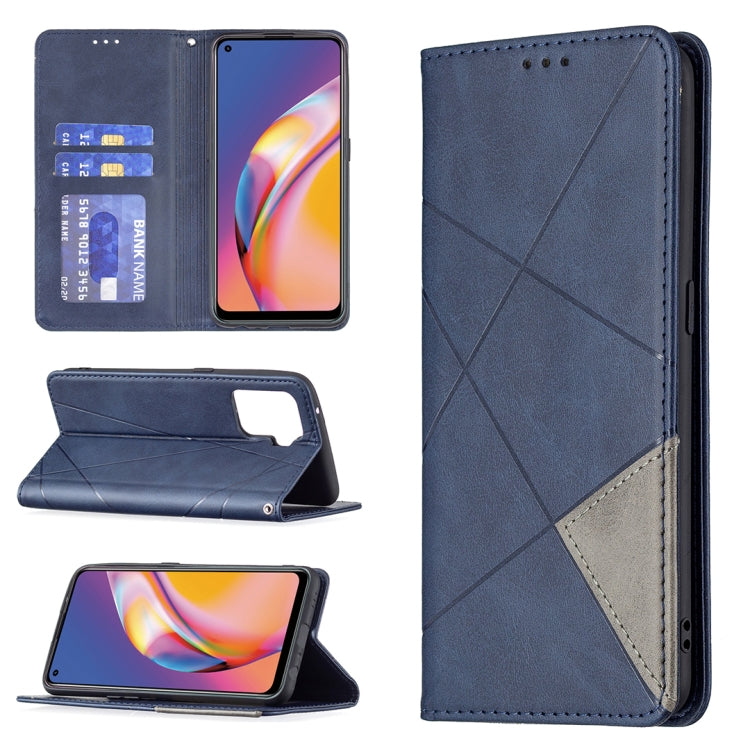 For OPPO A94 4G / Reno 5F / F19 Pro Rhombus Texture Horizontal Flip Magnetic Leather Case with Holder & Card Slots(Blue) - OPPO Cases by buy2fix | Online Shopping UK | buy2fix