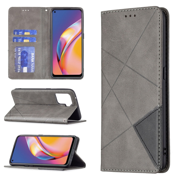 For OPPO A94 4G / Reno 5F / F19 Pro Rhombus Texture Horizontal Flip Magnetic Leather Case with Holder & Card Slots(Grey) - OPPO Cases by buy2fix | Online Shopping UK | buy2fix