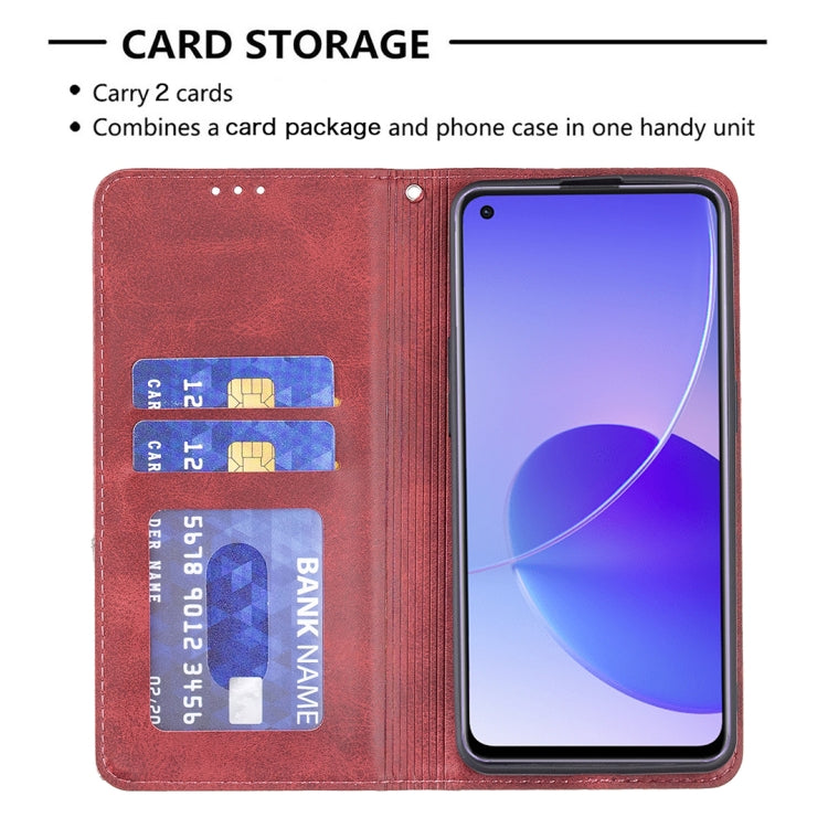 For OPPO Reno6 Rhombus Texture Horizontal Flip Magnetic Leather Case with Holder & Card Slots(Red) - OPPO Cases by buy2fix | Online Shopping UK | buy2fix