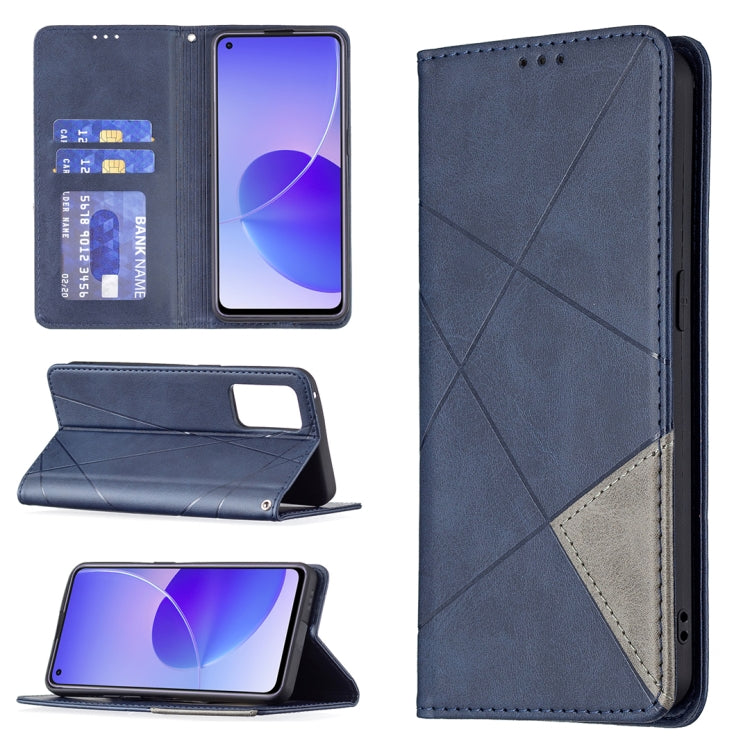 For OPPO Reno6 Rhombus Texture Horizontal Flip Magnetic Leather Case with Holder & Card Slots(Blue) - OPPO Cases by buy2fix | Online Shopping UK | buy2fix