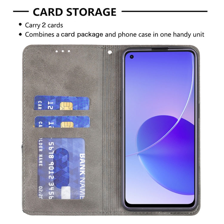 For OPPO Reno6 Rhombus Texture Horizontal Flip Magnetic Leather Case with Holder & Card Slots(Grey) - OPPO Cases by buy2fix | Online Shopping UK | buy2fix