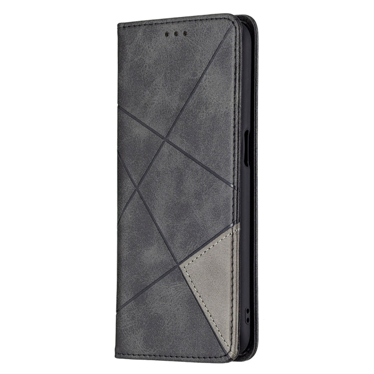 For OPPO Realme 8 5G / V13 Rhombus Texture Horizontal Flip Magnetic Leather Case with Holder & Card Slots(Black) - Realme Cases by buy2fix | Online Shopping UK | buy2fix