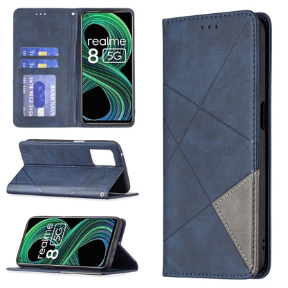 For OPPO Realme 8 5G / V13 Rhombus Texture Horizontal Flip Magnetic Leather Case with Holder & Card Slots(Blue) - Realme Cases by buy2fix | Online Shopping UK | buy2fix