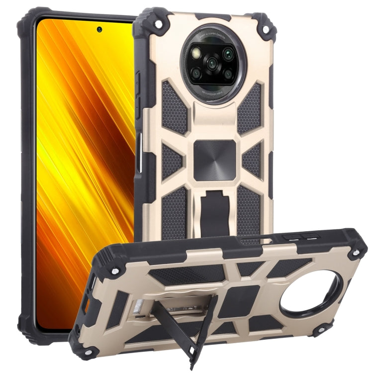 For Xiaomi Poco X3 NFC Shockproof TPU + PC Magnetic Protective Case with Holder(Gold) - Xiaomi Cases by buy2fix | Online Shopping UK | buy2fix