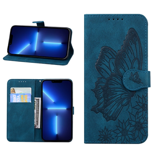 For iPhone 13 Pro Max Retro Skin Feel Butterflies Embossing Horizontal Flip Leather Case with Holder & Card Slots & Wallet (Blue) - iPhone 13 Pro Max Cases by buy2fix | Online Shopping UK | buy2fix