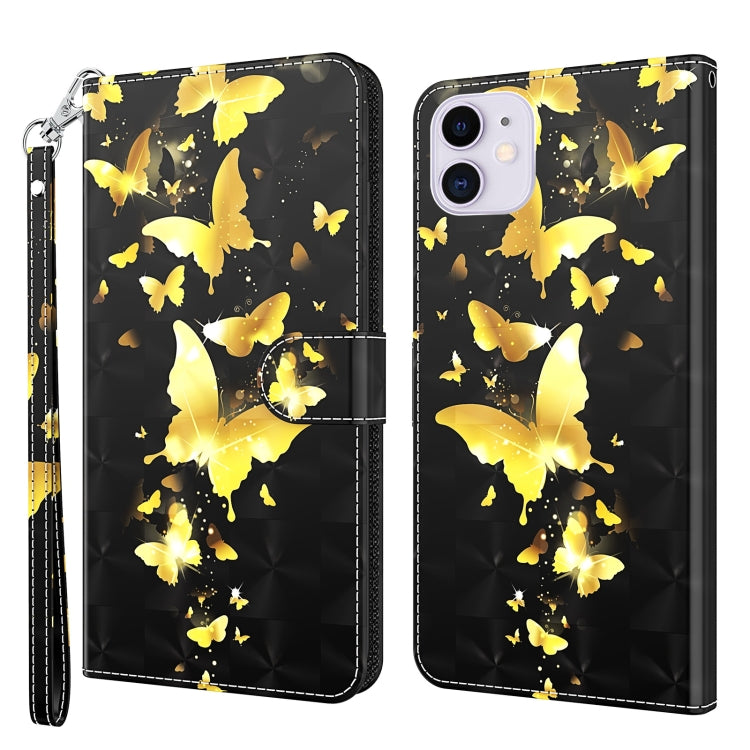 For iPhone 13 mini 3D Painting Pattern Horizontal Flip TPU + PU Leather Case with Holder & Card Slots & Wallet (Gold Butterflies) - iPhone 13 mini Cases by buy2fix | Online Shopping UK | buy2fix