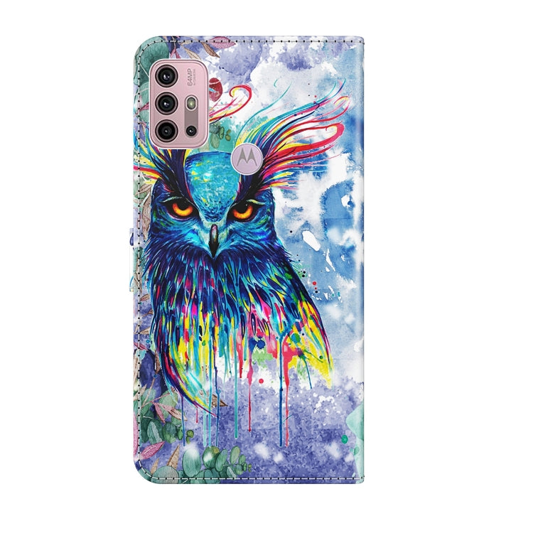 For Motorola Moto G30/G10/G20 3D Painting Pattern Horizontal Flip TPU + PU Leather Case with Holder & Card Slots & Wallet(Watercolor Owl) - Motorola Cases by buy2fix | Online Shopping UK | buy2fix