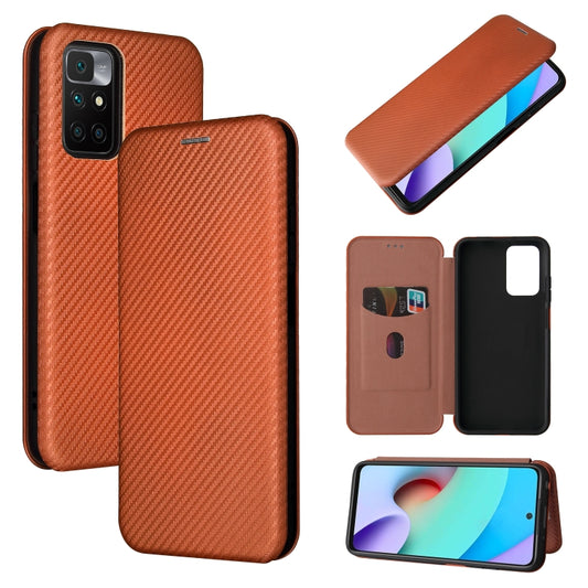 Carbon Fiber Texture Horizontal Flip TPU + PC + PU Leather Case with Card Slot For Xiaomi Redmi 10(Brown) - Xiaomi Cases by buy2fix | Online Shopping UK | buy2fix