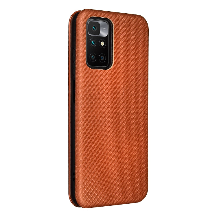 Carbon Fiber Texture Horizontal Flip TPU + PC + PU Leather Case with Card Slot For Xiaomi Redmi 10(Brown) - Xiaomi Cases by buy2fix | Online Shopping UK | buy2fix