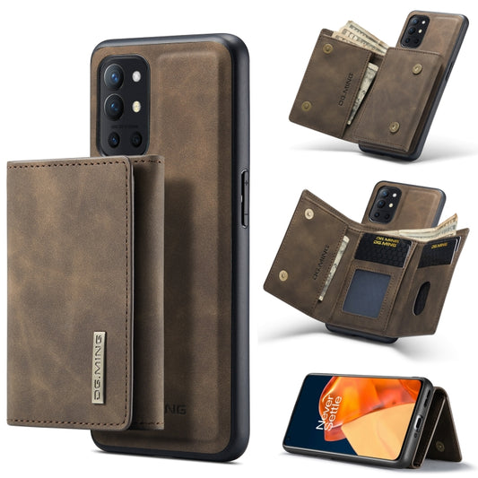 DG.MING M1 Series 3-Fold Multi Card Wallet  Back Cover Shockproof Case with Holder Function For OnePlus 9R(Coffee) - OnePlus Cases by DG.MING | Online Shopping UK | buy2fix