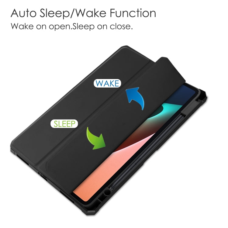 For Xiaomi Pad 5 / 5 Pro Three-fold Transparent TPU Horizontal Flip Leather Case with Pen Slot & Three-fold Holder & Sleep / Wake-up Function(Black) - More Tablet Cases by buy2fix | Online Shopping UK | buy2fix