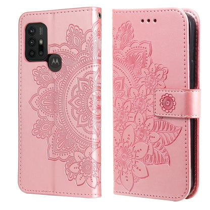 7-petal Flowers Embossing Pattern Horizontal Flip PU Leather Case with Holder & Card Slots & Wallet & Photo Frame For Motorola Moto G30 / G10 / G10 Power / G20(Rose Gold) - Motorola Cases by buy2fix | Online Shopping UK | buy2fix