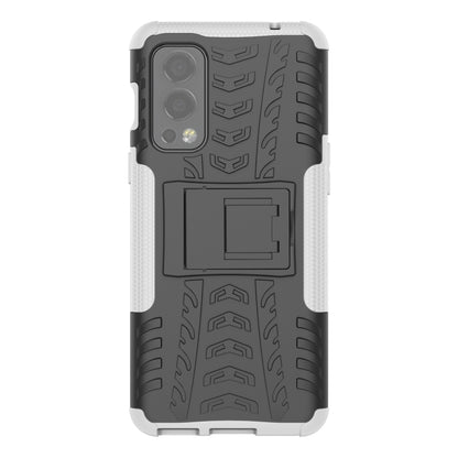 For OnePlus Nord 2 5G Tire Texture Shockproof TPU+PC Protective Case with Holder(White) - OnePlus Cases by buy2fix | Online Shopping UK | buy2fix
