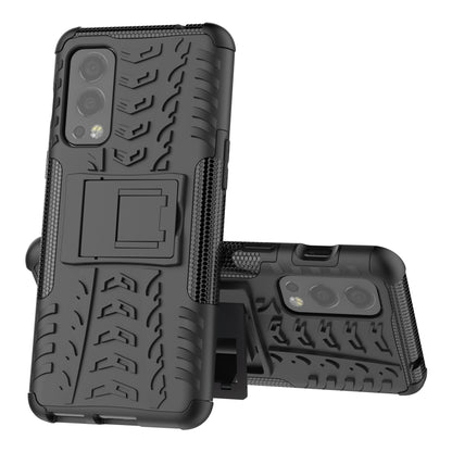 For OnePlus Nord 2 5G Tire Texture Shockproof TPU+PC Protective Case with Holder(Black) - OnePlus Cases by buy2fix | Online Shopping UK | buy2fix