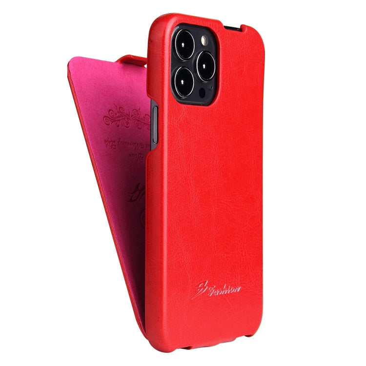 For iPhone 13 Pro Max Fierre Shann Retro Oil Wax Texture Vertical Flip PU Leather Case (Red) - iPhone 13 Pro Max Cases by FIERRE SHANN | Online Shopping UK | buy2fix