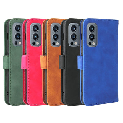 For OnePlus Nord 2 5G Solid Color Skin Feel Magnetic Buckle Horizontal Flip Calf Texture PU Leather Case with Holder & Card Slots & Wallet(Blue) - OnePlus Cases by buy2fix | Online Shopping UK | buy2fix