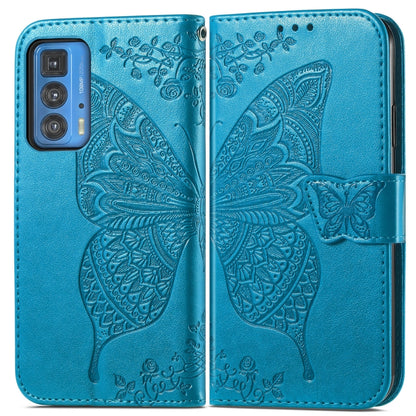 Butterfly Love Flowers Embossed Horizontal Flip Leather Case with Holder & Card Slots & Wallet & Lanyard For Motorola Edge 20 Pro(Blue) - Motorola Cases by buy2fix | Online Shopping UK | buy2fix