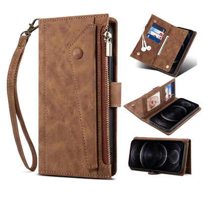 For iPhone X / XS Retro Frosted Horizontal Flip Leather Case with Holder & Card Slot & Wallet & Zipper Pocket & Lanyard(Brown) - More iPhone Cases by buy2fix | Online Shopping UK | buy2fix