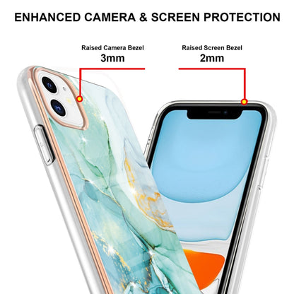 For iPhone 11 Electroplating Marble Pattern Dual-side IMD TPU Shockproof Case (Green 003) - iPhone 11 Cases by buy2fix | Online Shopping UK | buy2fix