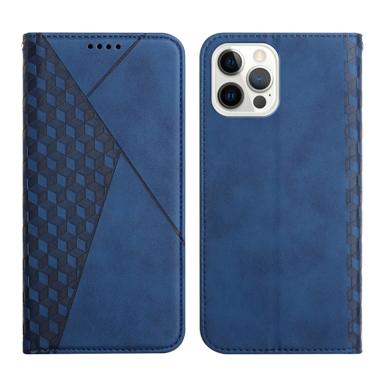 For iPhone 12 / 12 Pro Diamond Pattern Splicing Skin Feel Magnetic Horizontal Flip Leather Case with Card Slots & Holder & Wallet(Blue) - iPhone 12 / 12 Pro Cases by buy2fix | Online Shopping UK | buy2fix