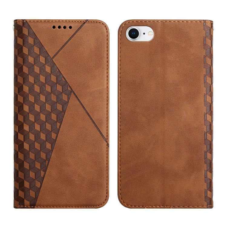 For iPhone SE 2022 / SE 2020 / 8 / 7 Diamond Pattern Splicing Skin Feel Magnetic Horizontal Flip Leather Case with Card Slots & Holder & Wallet / 6(Brown) - iPhone SE 2022 / 2020 / 8 / 7 Cases by buy2fix | Online Shopping UK | buy2fix