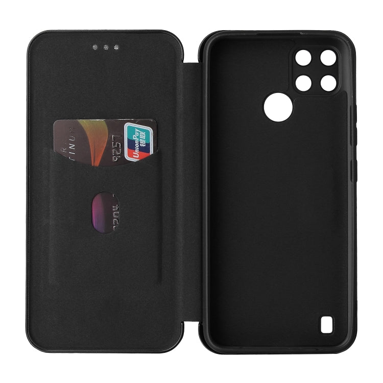 For OPPO Realme C21Y Carbon Fiber Texture Horizontal Flip TPU + PC + PU Leather Case with Card Slot(Black) - Realme Cases by buy2fix | Online Shopping UK | buy2fix