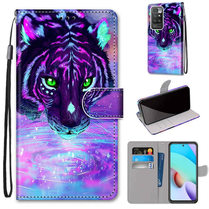 For Xiaomi Redmi 10 Coloured Drawing Cross Texture Horizontal Flip PU Leather Case with Holder & Card Slots & Wallet & Lanyard(Tiger Drinking Water) - Xiaomi Cases by buy2fix | Online Shopping UK | buy2fix