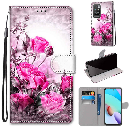 For Xiaomi Redmi 10 Coloured Drawing Cross Texture Horizontal Flip PU Leather Case with Holder & Card Slots & Wallet & Lanyard(Wild Rose) - Xiaomi Cases by buy2fix | Online Shopping UK | buy2fix