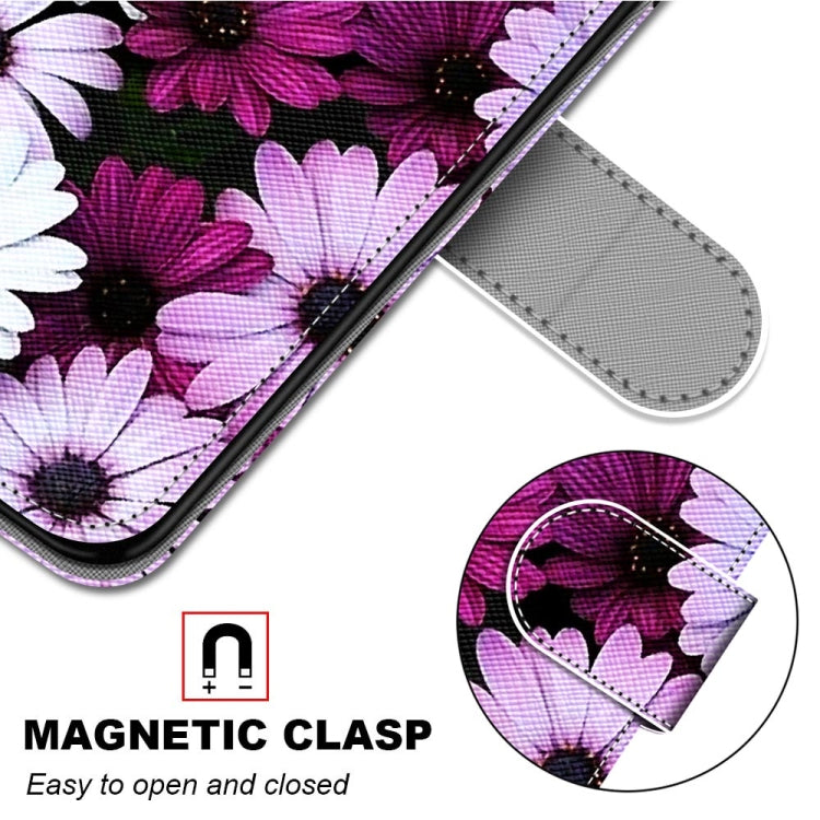 For OPPO A93 5G / A93s 5G / A54 5G / A74 5G Coloured Drawing Cross Texture Horizontal Flip PU Leather Case with Holder & Card Slots & Wallet & Lanyard(Chrysanthemum Pink White Purple) - OPPO Cases by buy2fix | Online Shopping UK | buy2fix