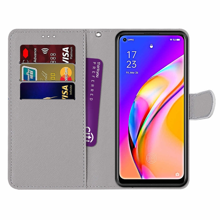 For OPPO A94 5G / A95 5G / F19 Pro+ 5G Coloured Drawing Cross Texture Horizontal Flip PU Leather Case with Holder & Card Slots & Wallet & Lanyard(Pink Green Leaf) - OPPO Cases by buy2fix | Online Shopping UK | buy2fix