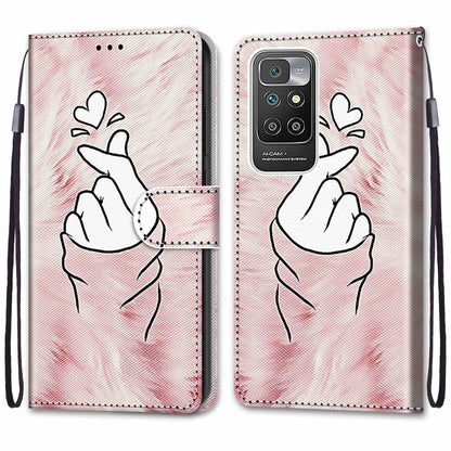 For Xiaomi Redmi 10 Coloured Drawing Cross Texture Horizontal Flip PU Leather Case with Holder & Card Slots & Wallet & Lanyard(Pink Hands Heart) - Xiaomi Cases by buy2fix | Online Shopping UK | buy2fix