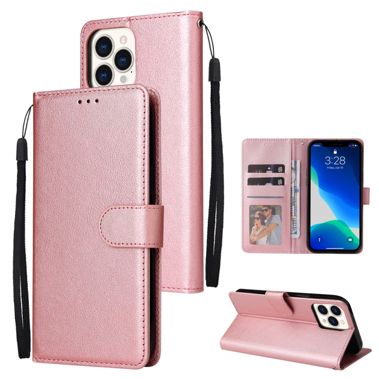 For iPhone 13 Multifunctional Horizontal Flip Leather Case, with Three Card Slot & Holder & Photo Frame & Lanyard(Rose Gold) - iPhone 13 Cases by buy2fix | Online Shopping UK | buy2fix