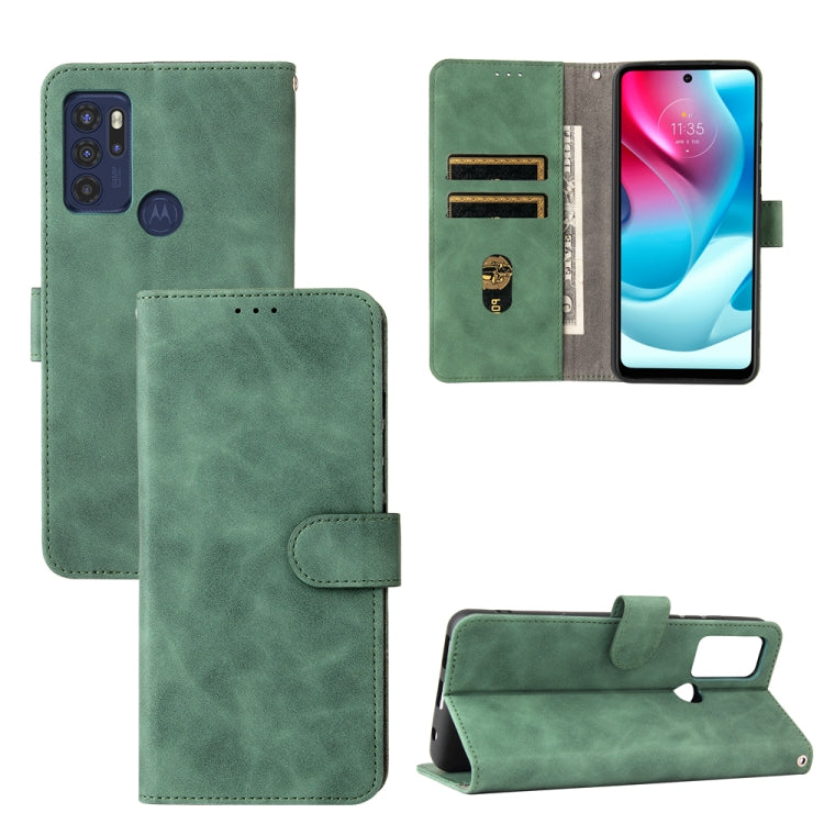 For Motorola Moto G60S Solid Color Skin Feel Magnetic Buckle Horizontal Flip PU Leather Case with Holder & Card Slots & Wallet(Green) - Motorola Cases by buy2fix | Online Shopping UK | buy2fix