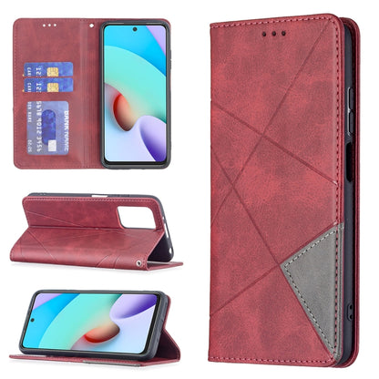 For Xiaomi Redmi 10 Rhombus Texture Horizontal Flip Magnetic Leather Case with Holder & Card Slots(Red) - Xiaomi Cases by buy2fix | Online Shopping UK | buy2fix