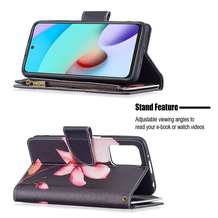 For Xiaomi Redmi 10 Colored Drawing Pattern Zipper Horizontal Flip Leather Case with Holder & Card Slots & Wallet(Lotus) - Xiaomi Cases by buy2fix | Online Shopping UK | buy2fix