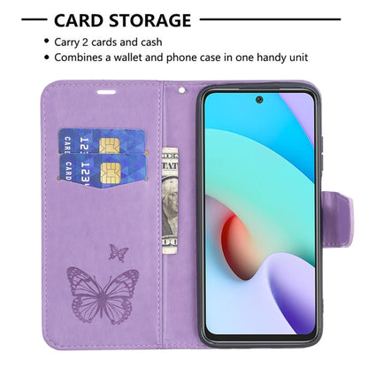 For Xiaomi Redmi 10 Two Butterflies Embossing Pattern Horizontal Flip Leather Case with Holder & Card Slot & Wallet & Lanyard(Purple) - Xiaomi Cases by buy2fix | Online Shopping UK | buy2fix