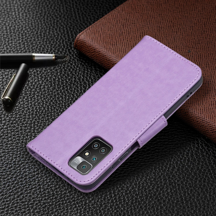 For Xiaomi Redmi 10 Two Butterflies Embossing Pattern Horizontal Flip Leather Case with Holder & Card Slot & Wallet & Lanyard(Purple) - Xiaomi Cases by buy2fix | Online Shopping UK | buy2fix