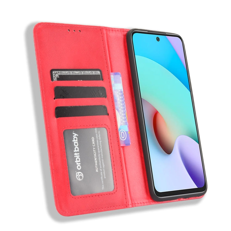 For Xiaomi Redmi 10 Magnetic Buckle Retro Pattern Horizontal Flip Leather Case with Holder & Card Slot & Wallet(Red) - Xiaomi Cases by buy2fix | Online Shopping UK | buy2fix