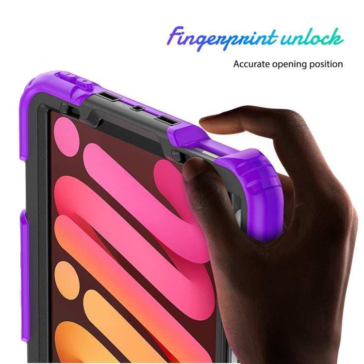 For iPad mini 6 Shockproof Silicone + PC Protective Tablet Case with Holder & Shoulder Strap & Pen Slot(Black + Purple) - iPad mini 6 Cases by buy2fix | Online Shopping UK | buy2fix