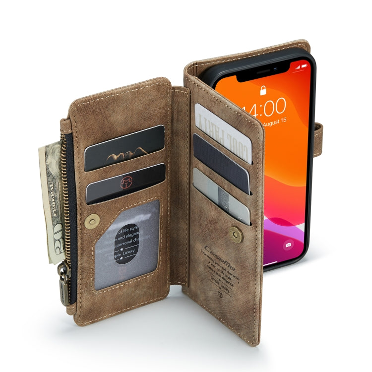 For iPhone 12 / 12 Pro CaseMe-C30 PU + TPU Multifunctional Horizontal Flip Leather Case with Holder & Card Slot & Wallet & Zipper Pocket(Brown) - iPhone 12 / 12 Pro Cases by CaseMe | Online Shopping UK | buy2fix