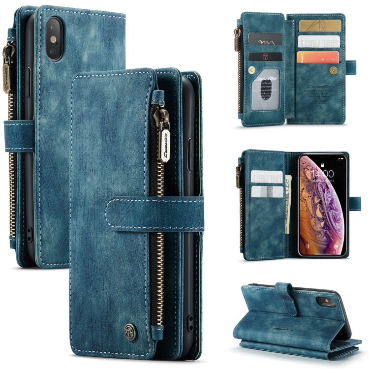 For iPhone X / XS CaseMe-C30 PU + TPU Multifunctional Horizontal Flip Leather Case with Holder & Card Slot & Wallet & Zipper Pocket(Blue) - More iPhone Cases by CaseMe | Online Shopping UK | buy2fix