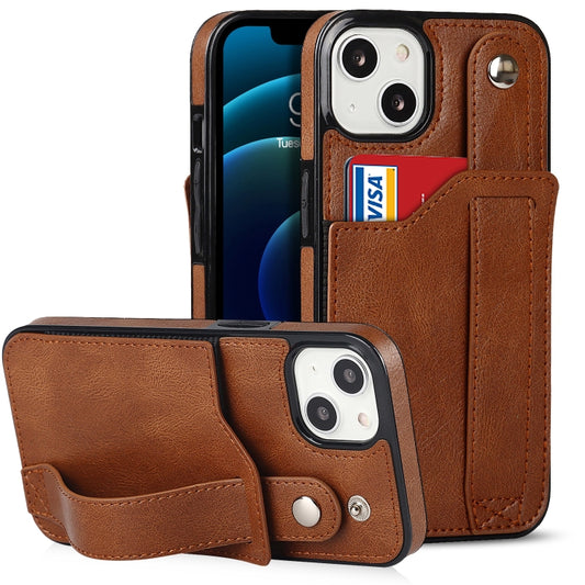 For iPhone 13 Crazy Horse Texture Shockproof TPU + PU Leather Case with Card Slot & Wrist Strap Holder(Brown) - iPhone 13 Cases by buy2fix | Online Shopping UK | buy2fix