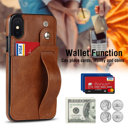 For iPhone X / XS Crazy Horse Texture Shockproof TPU + PU Leather Case with Card Slot & Wrist Strap Holder(Brown) - More iPhone Cases by buy2fix | Online Shopping UK | buy2fix